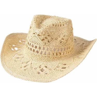 Imagem de Chapéus De Cowboy Su De Palha Para Wome, Chapéus De Cowgirl Wester Com Aba Modelável, Beige, One Size