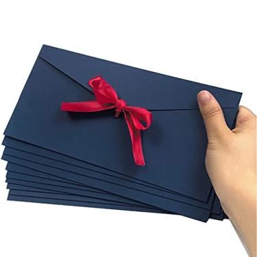 Imagem de iNelihoo Pacote com 10 envelopes Kraft retrô com fivela e cartão de presente de fita envelopes premium para convites feitos à mão, cartas, casamentos, aniversários ou festivais, envelopes