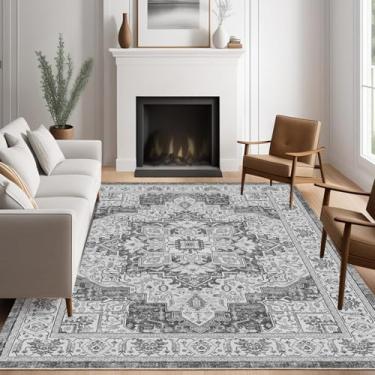 Imagem de Tapetes laváveis, tapete grande boêmio para sala de estar quarto, 2,5 m x 3,5 m, cinza