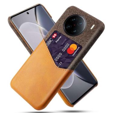 Imagem de Capa para VIVO X90 Pro PLUS,Anti-deslizamento,Proteção contra quedas de 360°,Resistência à impressão digital,Tela e caso de couro PU com 1 slot de cartão atrás-Brown