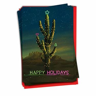 Imagem de NobleWorks - 12 cartões de felicitações de Natal engraçados - humor de desenho animado de Natal embalado, conjunto de cartões de notas cômicas (1 desenho, 12 cartões) - Neon Cactus C9522XSG-B12x1