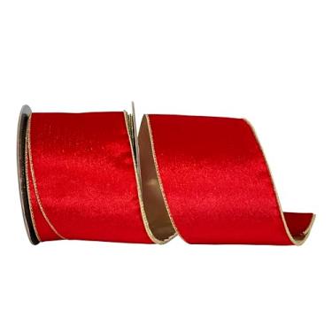 Imagem de Reliant Ribbon Fita de veludo lux, dourado, metálico, borda com fio, vermelha