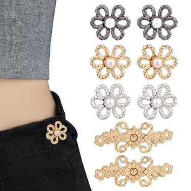 Imagem de 4 Peças Flor Prendedor de Cintura para Calças, Clipes Fivela Cintura Ajustáveis Clipe Aperto Liga Decorativo Botão de Jeans para Calças Largas Saias Vestidos (Costura Necessária)