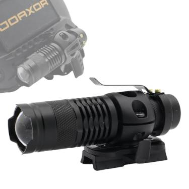 Imagem de JOAXOR Mini lanterna tática recarregável com zoom e lâmpada estroboscópica/forte/baixa, inclui trilho de clipe de capacete rápido de 100 lúmens para caminhadas de ciclismo ao ar livre (bateria)