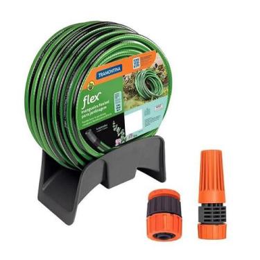 Imagem de Mangueira Flex Verde 30 metros + suporte tramontina