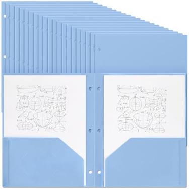 Imagem de Yeaqee 100 pastas de plástico com bolsos a granel 3 furos perfurados 2 pastas de arquivo para 3 pastas divisórias de fichário para cadernos, poliéster durável para escritório, casa (azul claro)