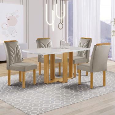 Imagem de Mesa de Jantar 4 Lugares Isadora com Vidro Cinamomo/Off White/Bege Claro - Cel Móveis