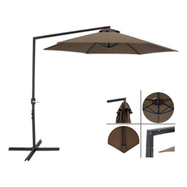Imagem de Ombrelone  Guarda Sol Luxo Lateral De Piscina E Jardim 3 Metros Bel Veneza Marrom com Base em X de Apoio de Contrapeso