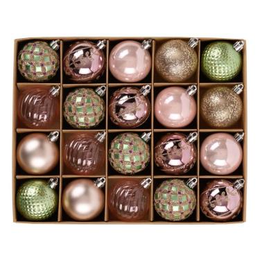 Imagem de Decoração de enfeites de bola de Natal de Hannah 20 quilates e 6 cm rosa verde