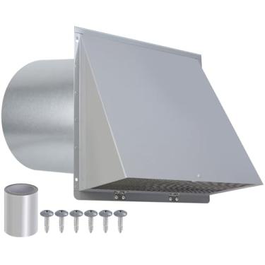 Imagem de JYINCPED Ventilação de parede com capuz de 25 cm com tela e amortecedor, tampa de ventilação de exaustão de parede externa de aço galvanizado para exaustor de cozinha para exaustor de cozinha