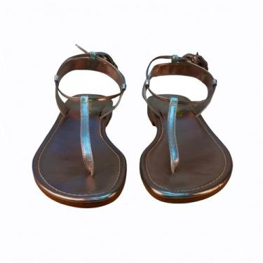 Imagem de Sandália Rasteira Feminina de Couro Helena Prata Tamanho 40 - marca