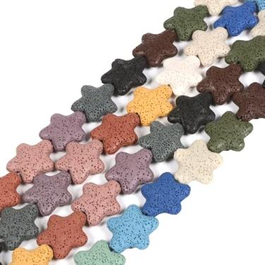 Imagem de Contas soltas tingidas com estrelas de 25 mm de pedra vulcânica multicolorida para fazer joias DIY