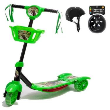 Imagem de Kit Patinete Infantil Dinossauro Cesta Luz Som Com Capacete - DM Toys