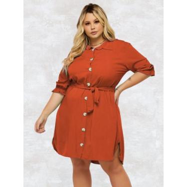 Imagem de Vestido Feminino Chemise Plus Size Camisão C Botões Frotais c Faixa Ch