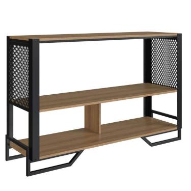 Imagem de Balcão Aparador 2 Prateleiras 134x40x85cm Estilo Industrial Telado Preto Mel P1021