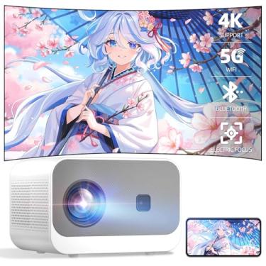 Imagem de Mini projetor, projetor 4K de 20000 lm com WiFi Bluetooth nativo 1080p, FHD 1080p, projetor de filmes HiFi, portátil, para ambientes externos, máximo de 300 polegadas, zoom 50%|, TV Stick/HDMI/USB/AV