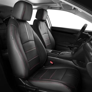 Imagem de FEINEPRO Capas de assento para Honda Civic Sedan LX 2016 2017 2018 2019 2020 2021, capa de assento de carro de couro sintético à prova d'água, linha vermelha preta (encosto traseiro sólido - sem apoio