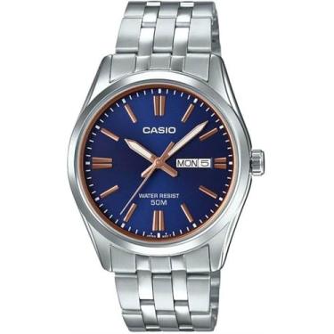 Imagem de Relógio masculino Casio MTP1335D-2A2 aço inoxidável mostrador preto analógico dia data vestido