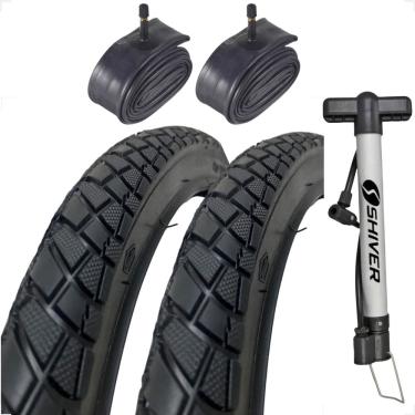 Imagem de PAR Pneu Bicicleta Shiver tipo praieiro Aro 26 X 2.125  Monark tropical PAR Camara Bico grosso Bomba