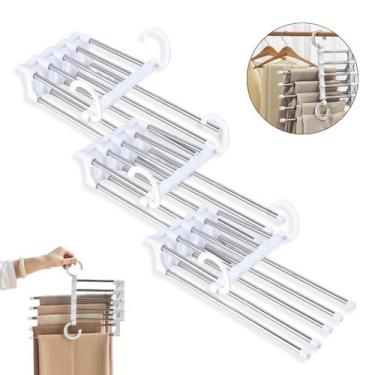 Imagem de Kit 3 Cabide Para Calças 5 Em 1 Retrátil Organizador Multifuncional In