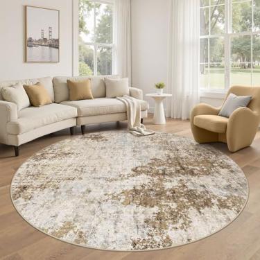 Imagem de Tapete redondo de 1,8 m para sala de estar, 15 x 15 cm, lavável, grande, macio, neutro, moderno, abstrato, tapete para quarto, sala de jantar, casa de fazenda, escritório, marrom claro