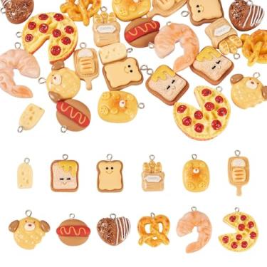Imagem de Boutigem 24 berloques de comida de imitação de resina, camarão, chocolate, baguete, pão, queijo, pizza, cachorro-quente, pingentes, resina, para artesanato, faça você mesmo, colar, pulseira, chaveiro