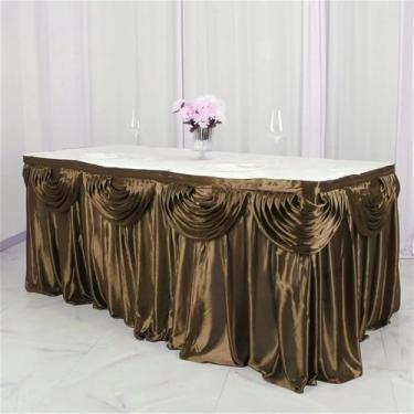 Imagem de Saia de mesa de seda prateada de 3 metros, inclui cortina, toalha de mesa para banquete, saia para festa de casamento, decoração para eventos, chocolate, 3 metros, 3 m de comprimento