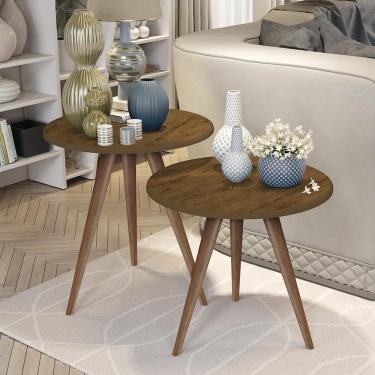 Imagem de Kit Mesa Isa Lateral E Canto De Sofá - Mdf 15mm Retrô Freijó - J3 Móveis