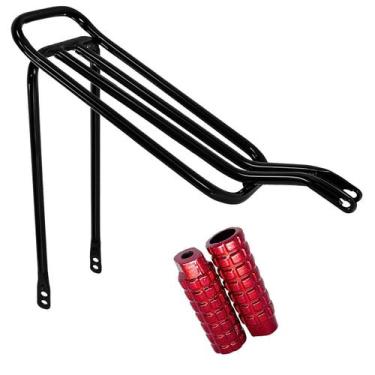 Imagem de Garupa Bagageiro Para Bike Articulado Preto Com Par de Trolinha Apoio 