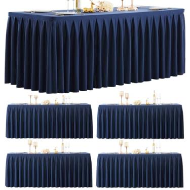 Imagem de HB HBB MAGIC Pacote com 4 toalhas de mesa azul marinho para mesas retangulares de 1,8 m, saia de mesa plissada elegante – capa de mesa elástica sem rugas para casamentos, banquetes, festas de