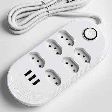 Imagem de Filtro de linha extensão Elétrica 6 Tomadas + 3 Entradas USB – Bivolt, Cabo 2m, Proteção Contra Sobrecarga, Ideal para celulares, computadores, impressoras, televisão
