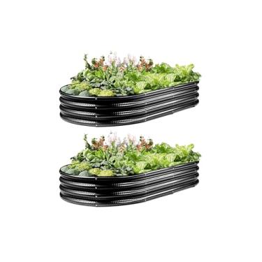 Imagem de Pacote com 2 camas de jardim arredondadas de 10 x 5 x 3 m, canteiros elevados galvanizados para vegetais, flores e ervas ao ar livre, canteiros de jardim elevados de metal resistente, resistente à
