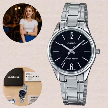 Imagem de Relógio Casio Analógico  LTP-V005D Feminino Pulseira Inox Resistencia Água  3ATM Prateado Moderno Casual Pequeno Redondo