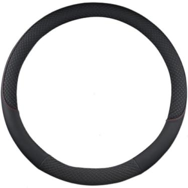 Imagem de Capa de volante de couro semi-caminhão van para carro serve para 14 15 16 17 18 19 polegadas aderência máxima antiderrapante durável ajuste universal para a maioria dos veículos (38 cm/15 pol, preto)