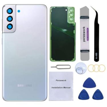 Imagem de Perzework Substituição de vidro traseiro compatível com Samsung Galaxy S21+ Plus de 6,7 polegadas com kit de ferramentas de reparo e adesivo pré-instalado (prata fantasma)