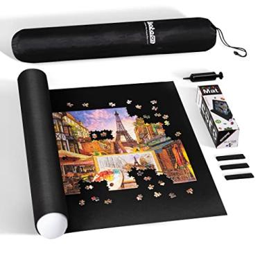 Imagem de Becko US 2000 Piece Jigsaw Puzzle Mat Roll Up with Black Pump & Drawstring Storage Bag, Black Felt Mat for Easy Transport & Storage, Portable Puzzle Saver for 2000 1500 1000 Pieces Jigsaw Puzzles