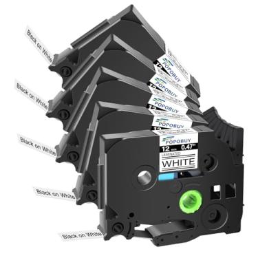 Imagem de POPOBUY Fita branca laminada de 12 mm 0,47 compatível com Brother P-Touch TZ231 TZ-231 TZe-231 TZe231 1/5.1 cm Fita de etiqueta para PT-D210 PT-D220 PT-D400 PT-D600 PT-H110 etiquetadora, pacote com 5