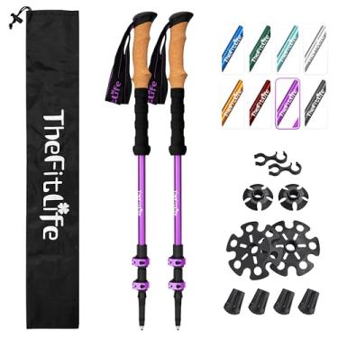 Imagem de TheFitLife Bastões de trekking para caminhadas e caminhadas - alumínio leve 7075 com trava de metal e aderência de cortiça natural, bengalas de caminhada para homens, mulheres, dobrável, telescópico