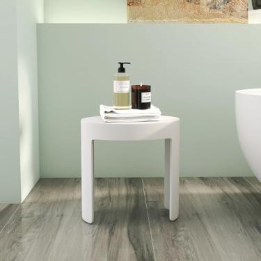 Imagem de HIGEIEN – Banqueta de banheira de resina de pedra premium para chuveiro e banheiro – Banco de banho à prova d'água com capacidade de 158 kg, peso de 12,7 kg, assento de design moderno de superfície