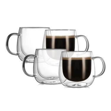 Imagem de CNGLASS Canecas de café de vidro de parede dupla de 340 g (pacote com 4), xícaras de café grandes transparentes com alça, canecas de café expresso de vidro para latte, cappuccino, chá