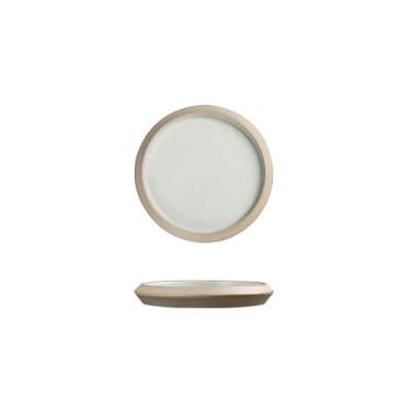 Imagem de Disco envidraçado de bordas grossas com cerâmica grossa e forno rachado doméstico simples de cor sólida - branco adstringente -19 cm.