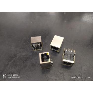 Imagem de 2x Conector Rj45 Blindado Com Led Femea 90 Pulsejack
