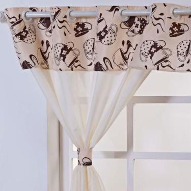 Imagem de Cortina para Cozinha 2,00x1,40 Oxford Com Ilhos e Bando Estampado + Pr