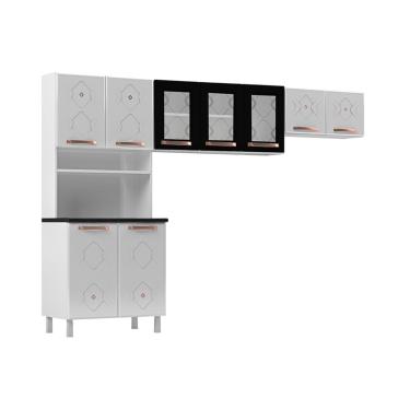 Imagem de Cozinha Modulada Telasul Mirage New Mirage Aço 3 Peças (2 Aéreos + 1 Paneleiro) CZC40 Branco/Preto-Telasul