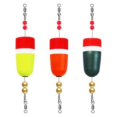 Imagem de CWSDXM Rolhas ovais e em forma de taça com contas de latão, boias de pesca boias de pesca para água salgada e doce (3 peças)