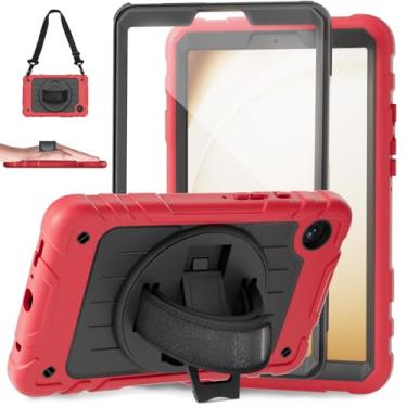 Imagem de Stweap Capa para Samsung Galaxy Tab A9 de 8,7 polegadas 2023, com alça de mão giratória 360 e alça de ombro, capa protetora para tablet Galaxy Tab A9 22.1 cm SM-X110/X115/X117 (vermelho + preto)