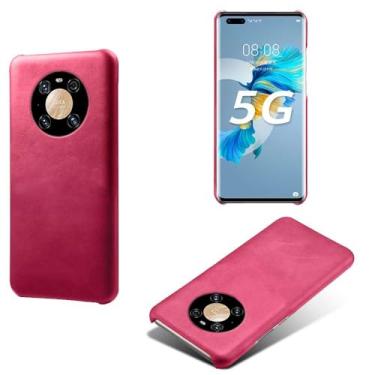 Imagem de Capa para Huawei Mate 40 PRO,Proteção contra quedas,Casca de volta de cor sólida simples,Design de couro de imitação de plástico-Rose