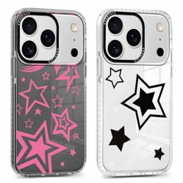 Imagem de RUMDEY Pacote com 2 capas de telefone com estrelas fofas para IP 17 Pro Max 17.5 cm, design de estampa de moda estética macia e fina antiamarelamento à prova de choque TPU bumper Funda para mulheres e