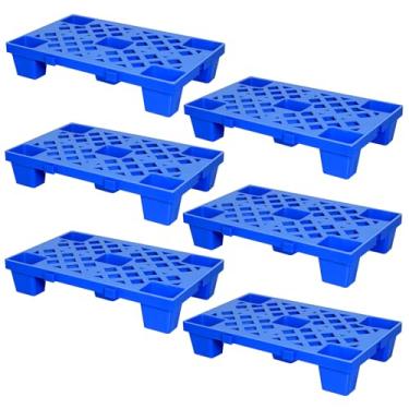 Imagem de Kerty Paletes de plástico encaixáveis 6 peças, 40 cm C x 29 cm L x 10 cm A palete leve com grade respirável, paletes de piso à prova de umidade para cozinha, supermercado, restaurante, armazém
