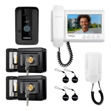 Imagem de Kit Videoporteiro Intelbras IVR 7 ID com 2 Fechaduras Elétricas e Aces